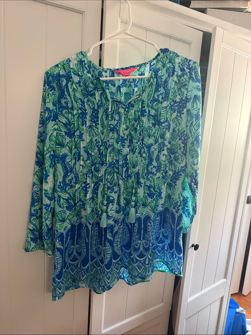 Lilly Pulitzer Seafoam and Royal Blue Printed Tunic Sz S